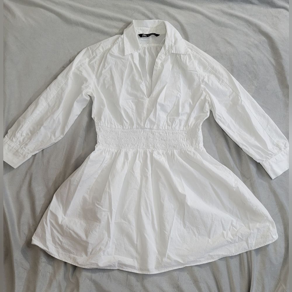 ZARA White Skater Long Sleeve Dress - Picture 2 of 3